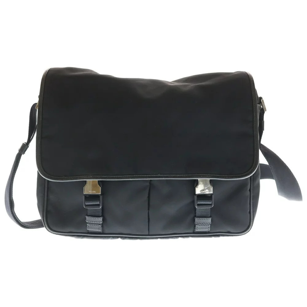 PRADA logo jacquard shoulder bag black leather